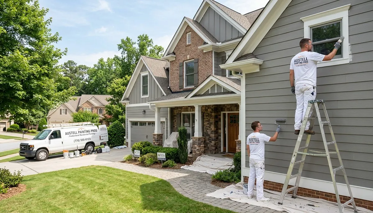 Professional house painters working on residential exterior in Marietta, GA