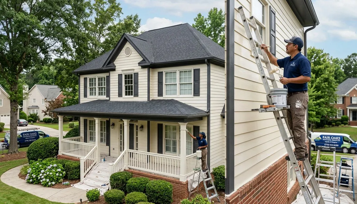 Professional house painters working on a residential exterior in Marietta, GA