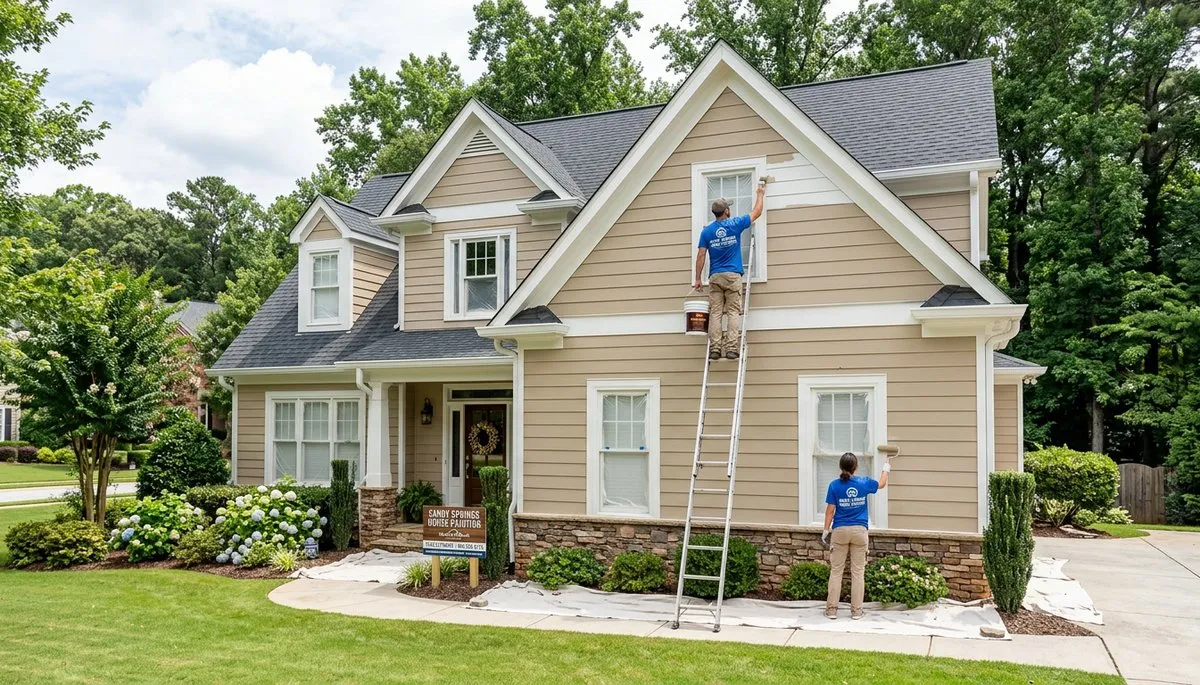 Professional house painters working on exterior home in Marietta, GA