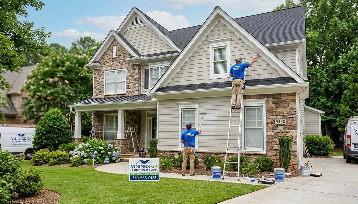 Professional house painters working on residential exterior in Marietta GA